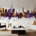 Tallinn Estonia Skyline Purple & Gold Mural Wallpaper - room preview 03