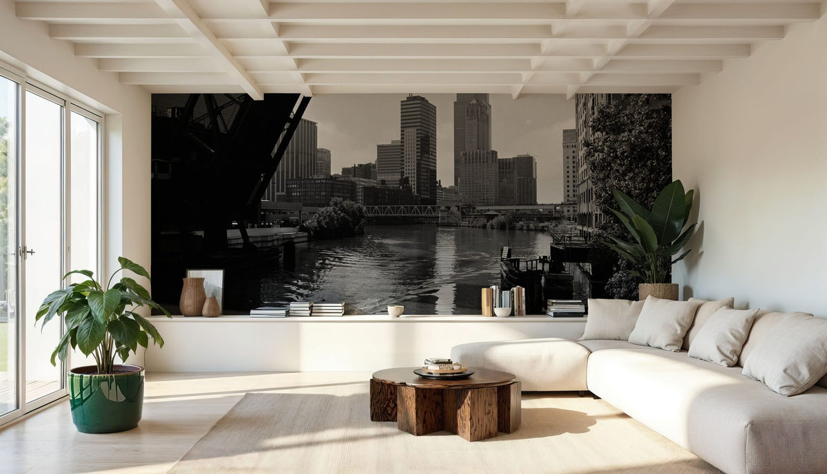 Urban River Crossing Mural Wallpaper - room preview 03