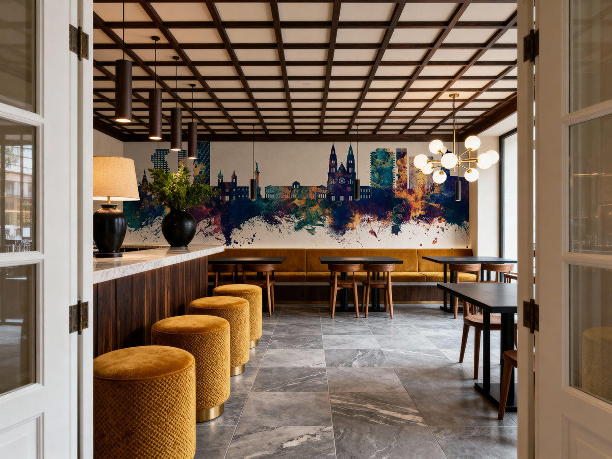 Quito Ecuador Skyline Blue & Bronze Mural Wallpaper - room preview 03