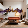 Milwaukee Wisconsin Skyline Purple & Gold Mural Wallpaper - room preview 03