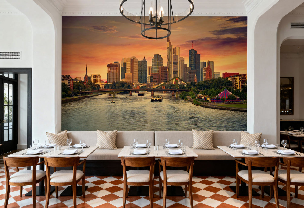 Frankfurt Skyline At Sunset Mural Wallpaper - room preview 03