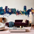 Stamford Connecticut Skyline Blue & Bronze Mural Wallpaper - room preview 03