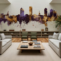 Tallahassee Florida Skyline Purple & Gold Mural Wallpaper - room preview 03