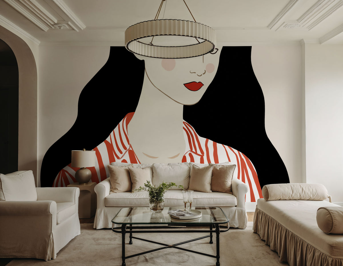 Woman in Striped Blouse I Mural Wallpaper - room preview 03