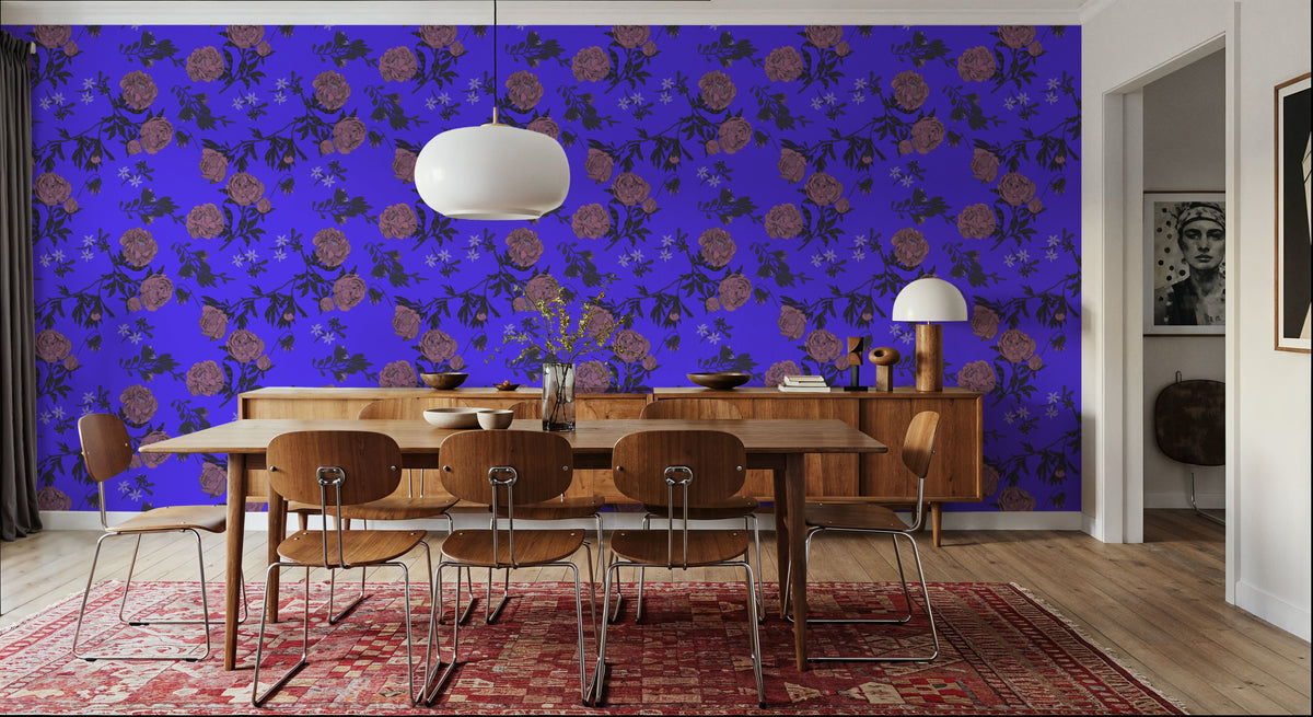 Peony Passion, Ultramarine Mural Wallpaper - room preview 03