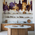 Northampton England Skyline Purple & Gold Mural Wallpaper - room preview 03