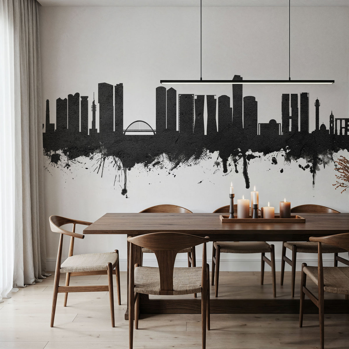 Tel Aviv Skyline Black & White Mural Wallpaper - room preview 03