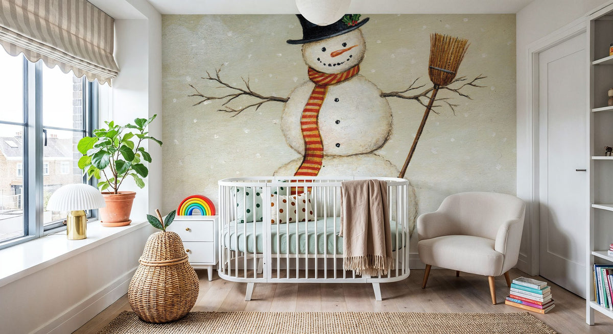 Deck the Halls Snowman Mural Wallpaper - room preview 03