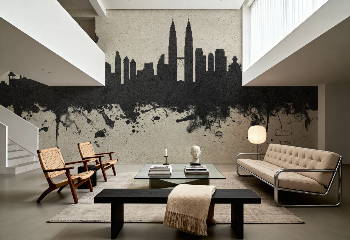 Kuala Lumpur Skyline Concrete Mural Wallpaper - room preview 03