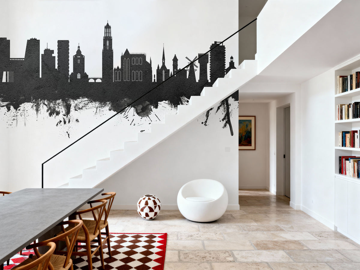 Utrecht the Netherlands Skyline Black & White Mural Wallpaper - room preview 03