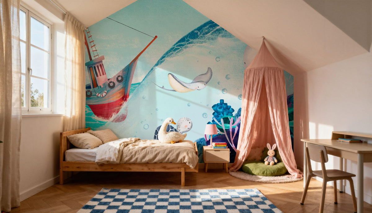 Turtle Bay Friends Mural Wallpaper - room preview 03