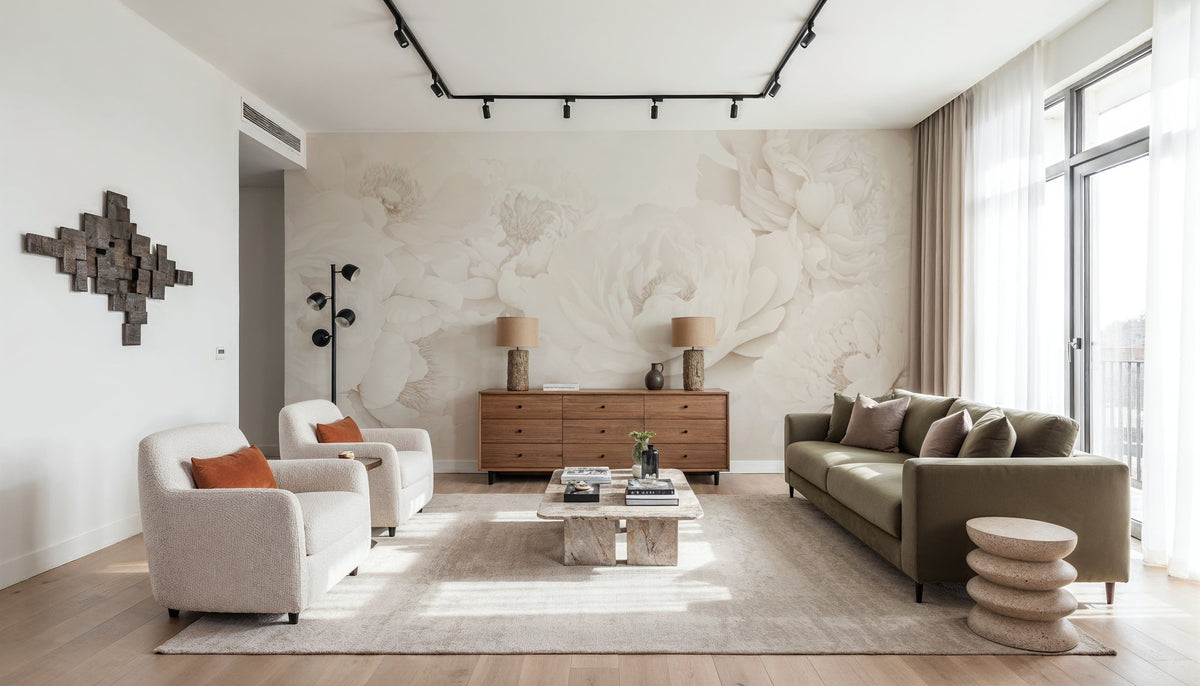 Transcendent Peony, Sepia Mural Wallpaper - room preview 03