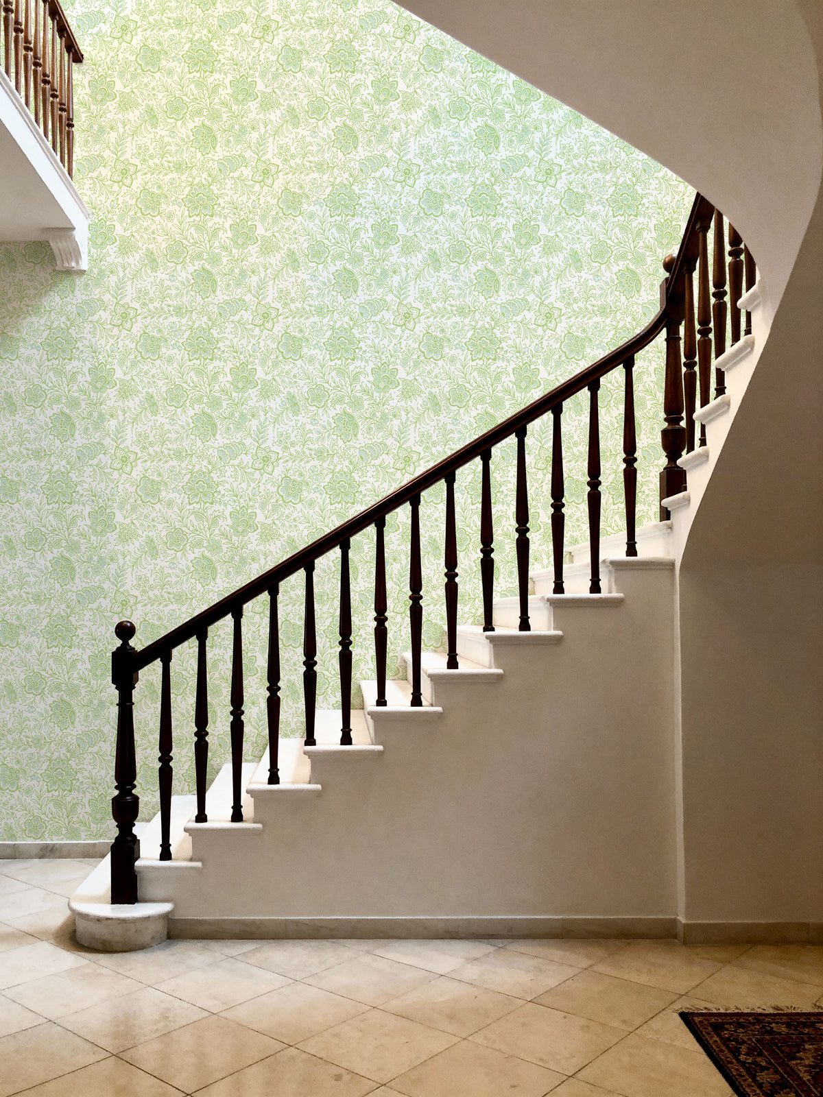Kala Flowers Green on White Mural Wallpaper - room preview 03