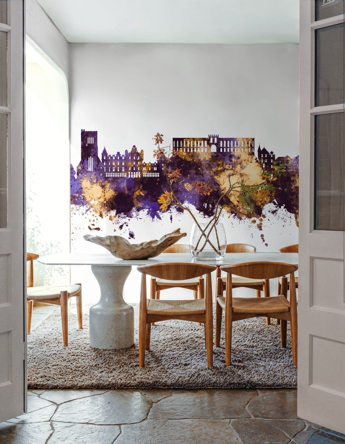 Oban Scotland Skyline Purple & Gold Mural Wallpaper - room preview 03