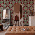Cardinals & Winterberries, Green Mural Wallpaper - room preview 03