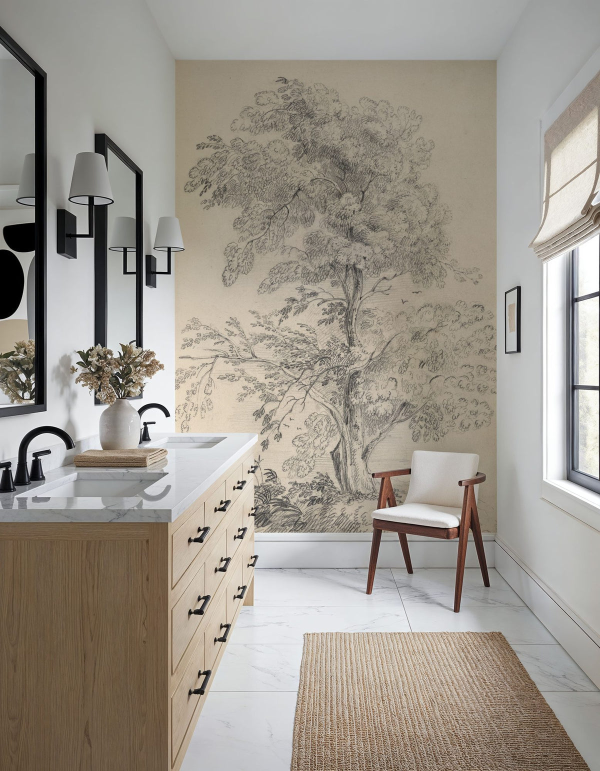 Tree Sketch Mural Wallpaper - room preview 03
