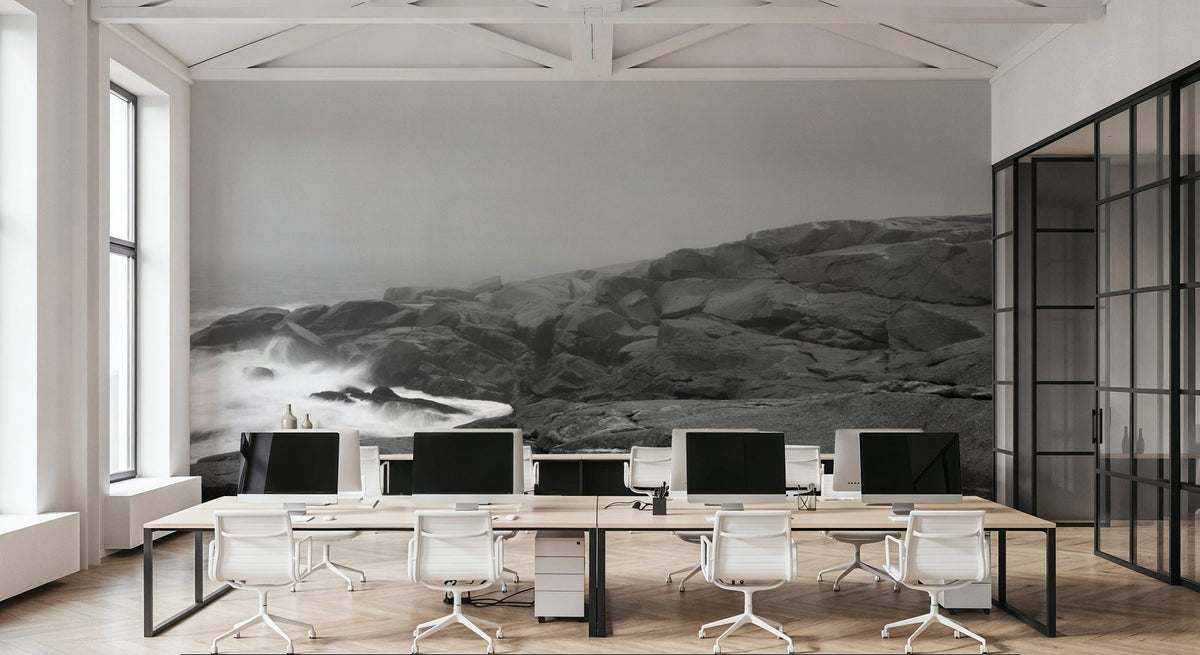 Peggy's Cove Lighthouse BW Mural Wallpaper - room preview 03