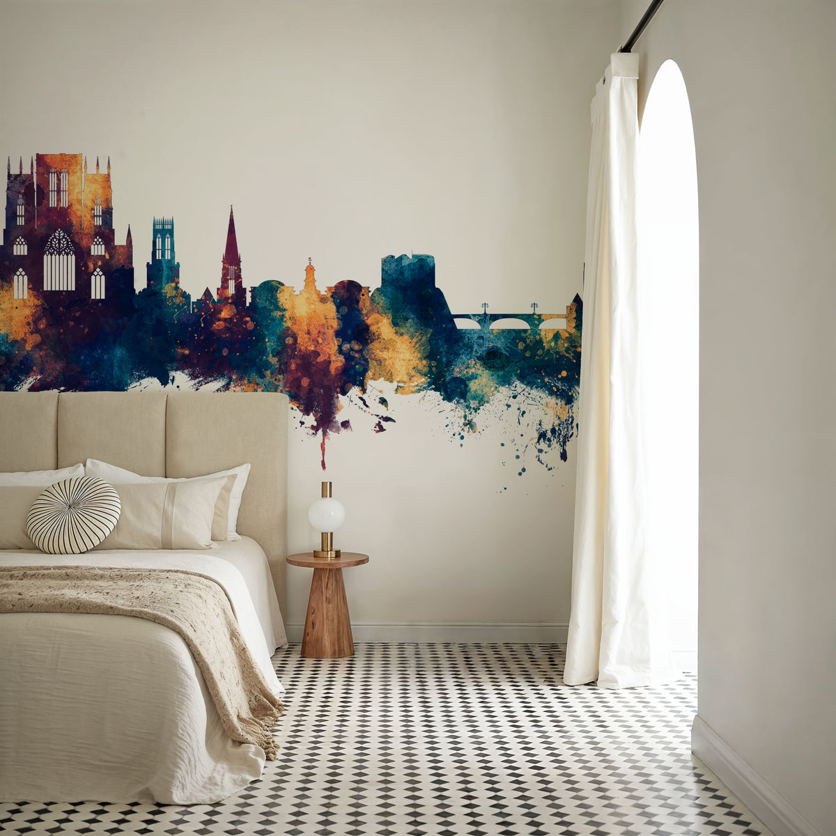 York England Skyline Blue & Bronze Mural Wallpaper - room preview 03