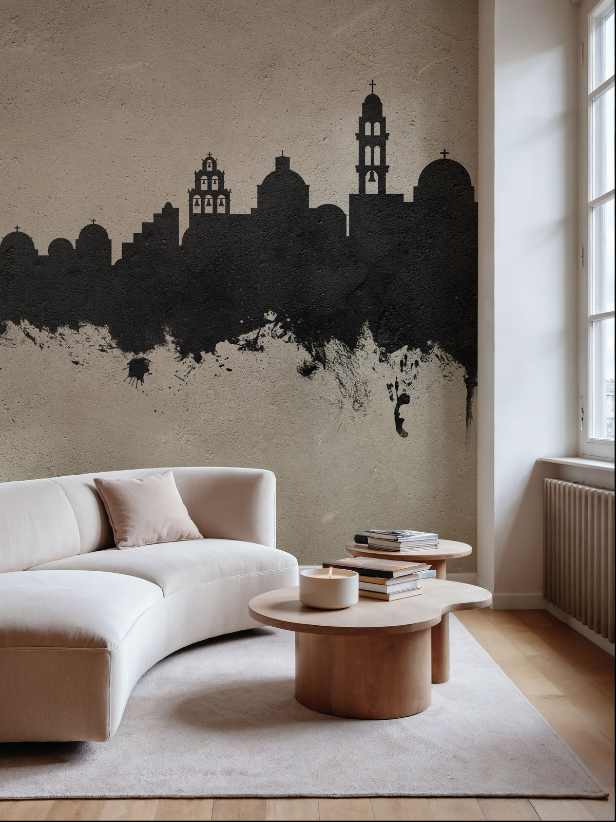 Santorini Skyline Concrete Mural Wallpaper - room preview 03