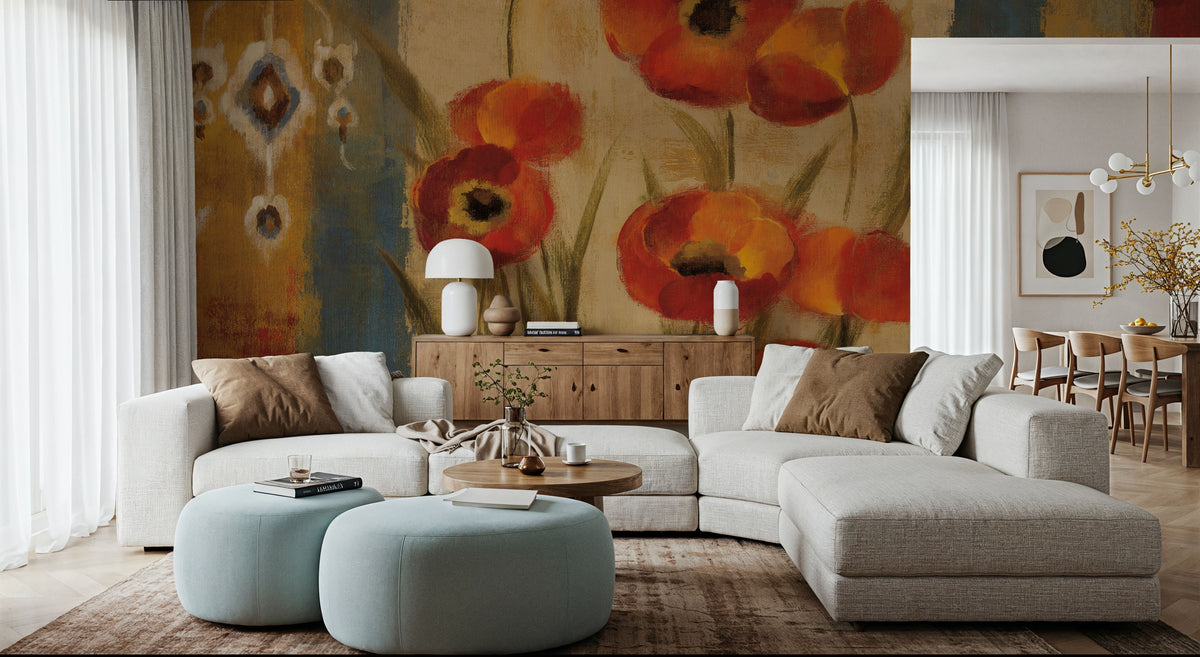 Ikat Floral Tapestry Mural Wallpaper - room preview 03