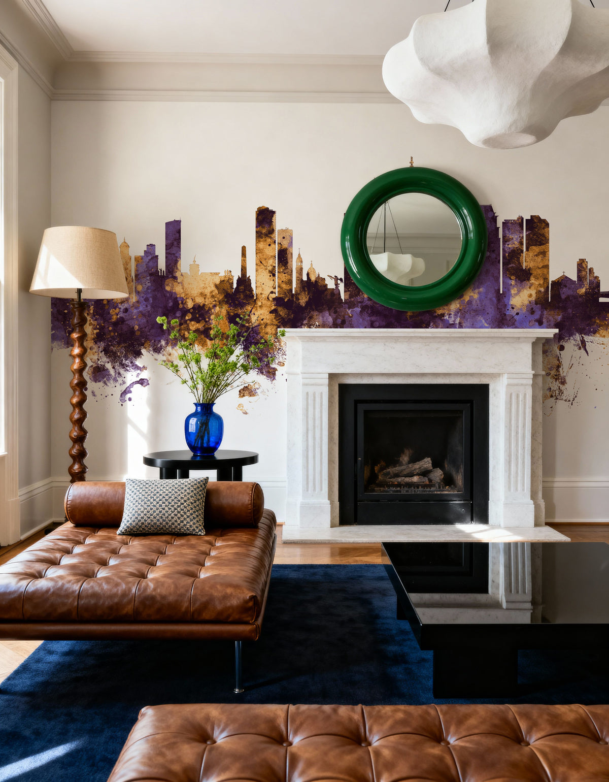 Manila Philippines Skyline Purple & Gold Mural Wallpaper - room preview 03