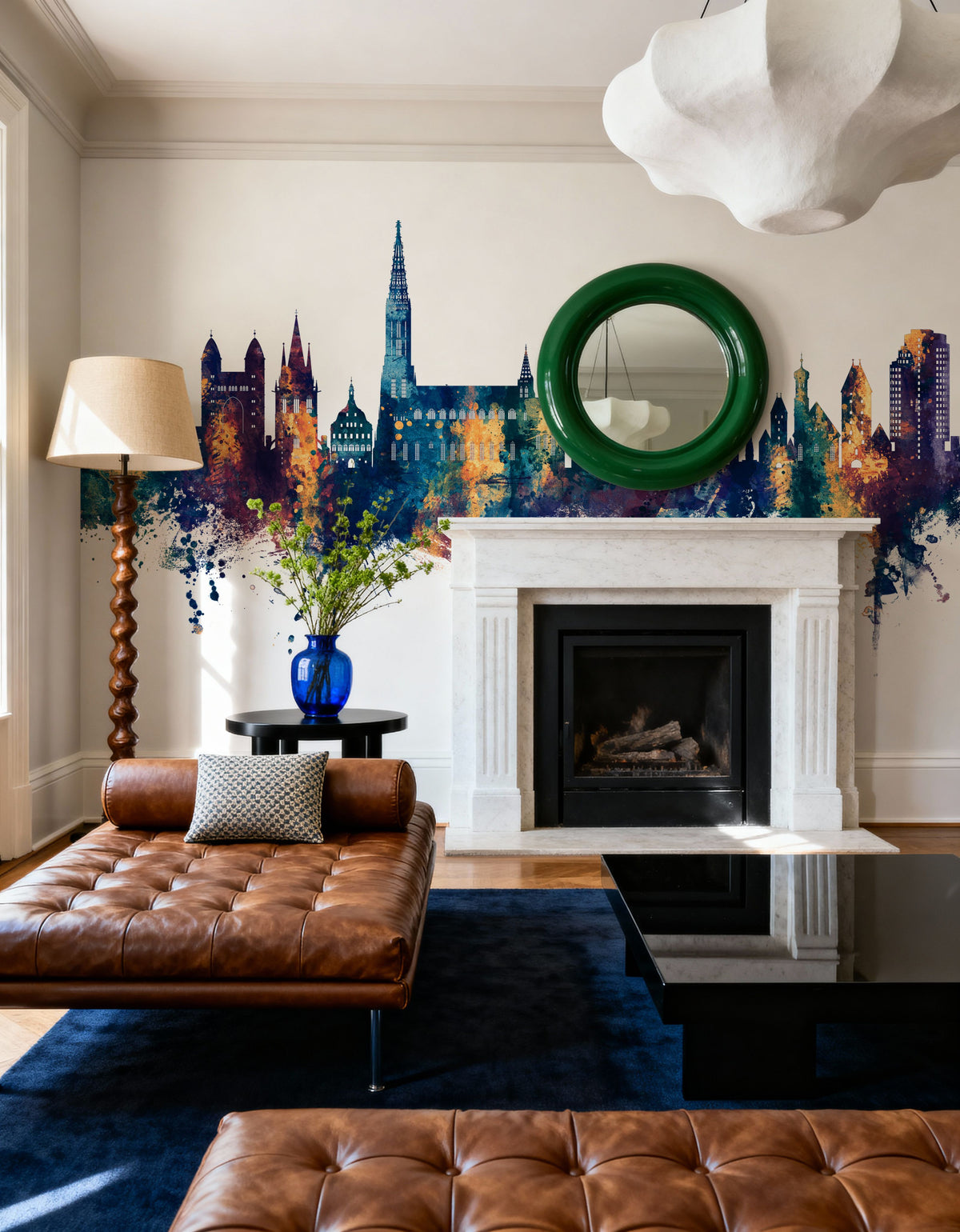 Ulm Germany Skyline Blue & Bronze Mural Wallpaper - room preview 03