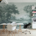 Riverbank Oak Landscape, Forest Green Mural Wallpaper - room preview 03