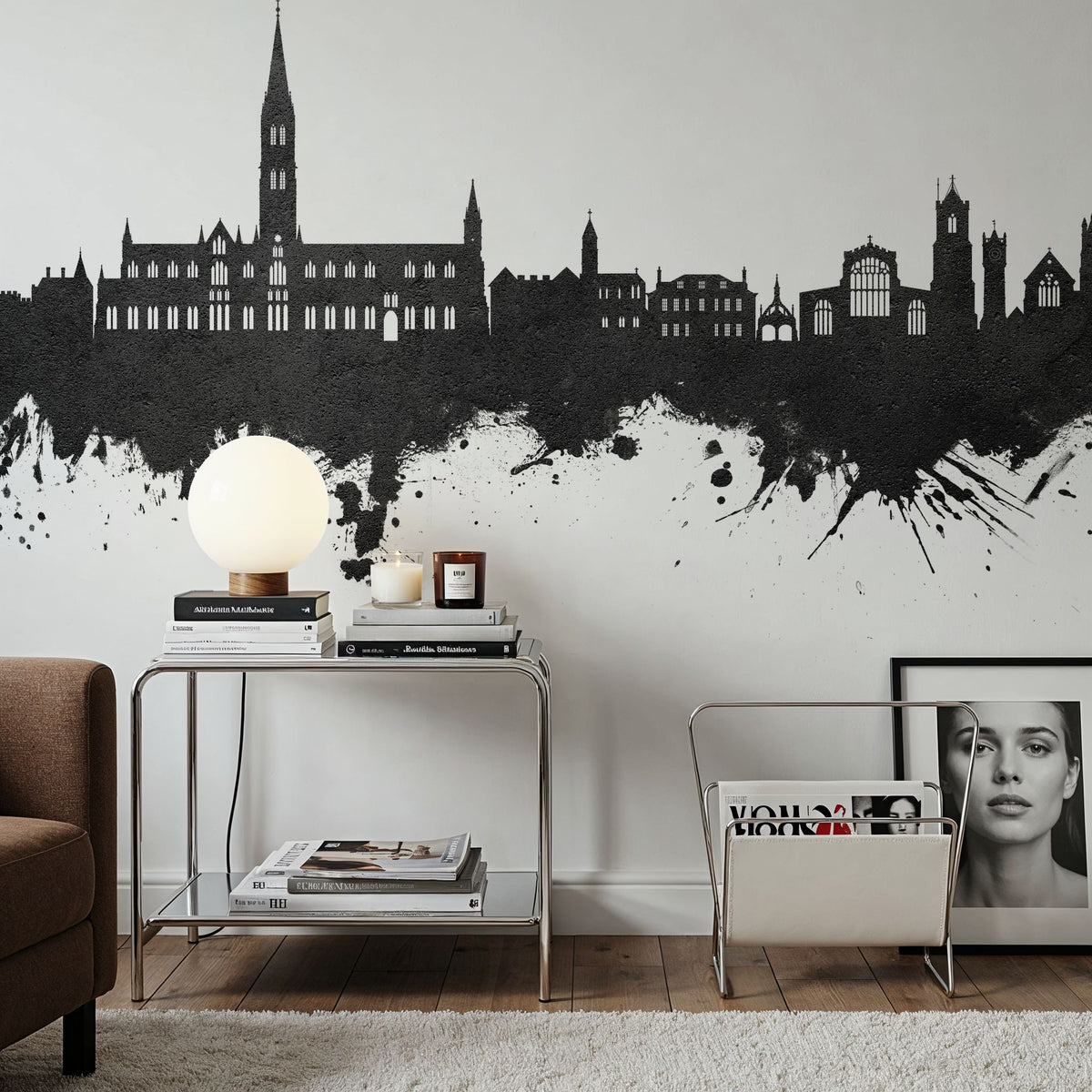 Salisbury England Skyline Black & White Mural Wallpaper - room preview 03