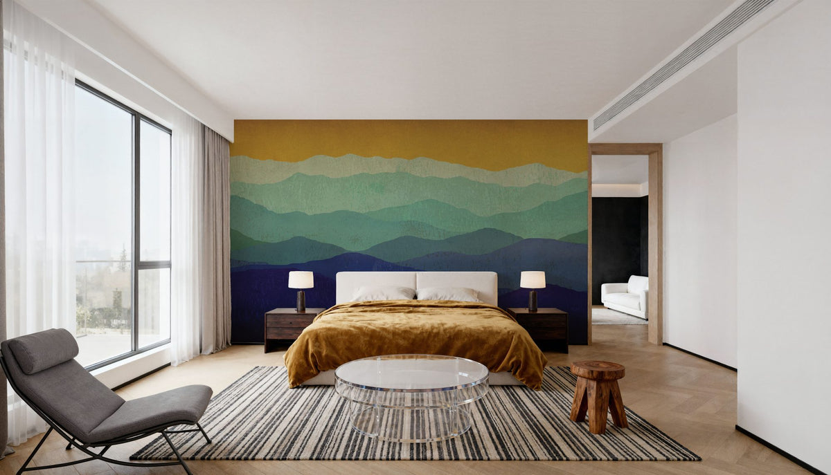 Yellow Sky Mountains Mural Wallpaper - room preview 03