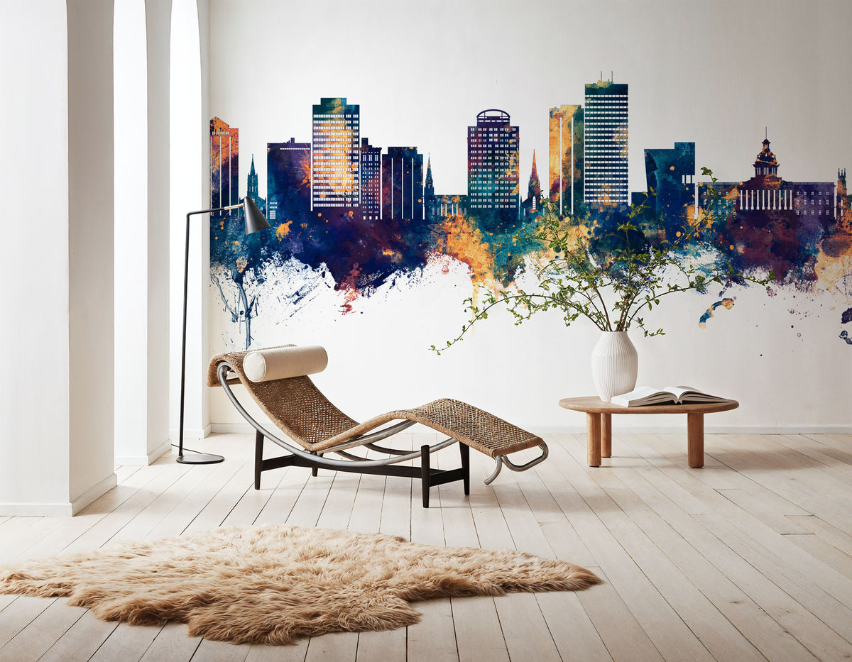 Columbia South Carolina Skyline Blue & Bronze Mural Wallpaper - room preview 03