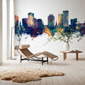 Columbia South Carolina Skyline Blue & Bronze Mural Wallpaper - room preview 03