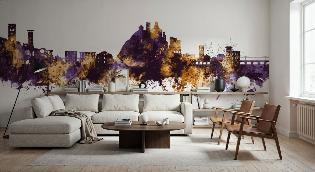 Monterosso Al Mare Italy Skyline Purple & Gold Mural Wallpaper - room preview 03
