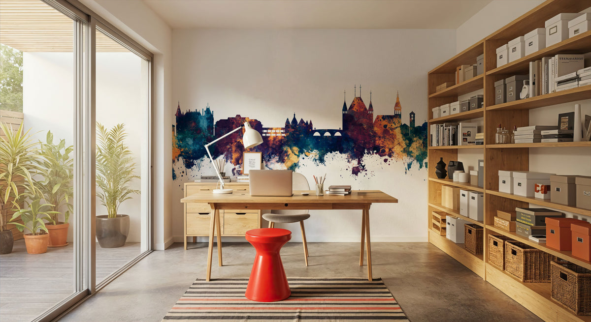 Thun Switzerland Skyline Blue & Bronze Mural Wallpaper - room preview 03