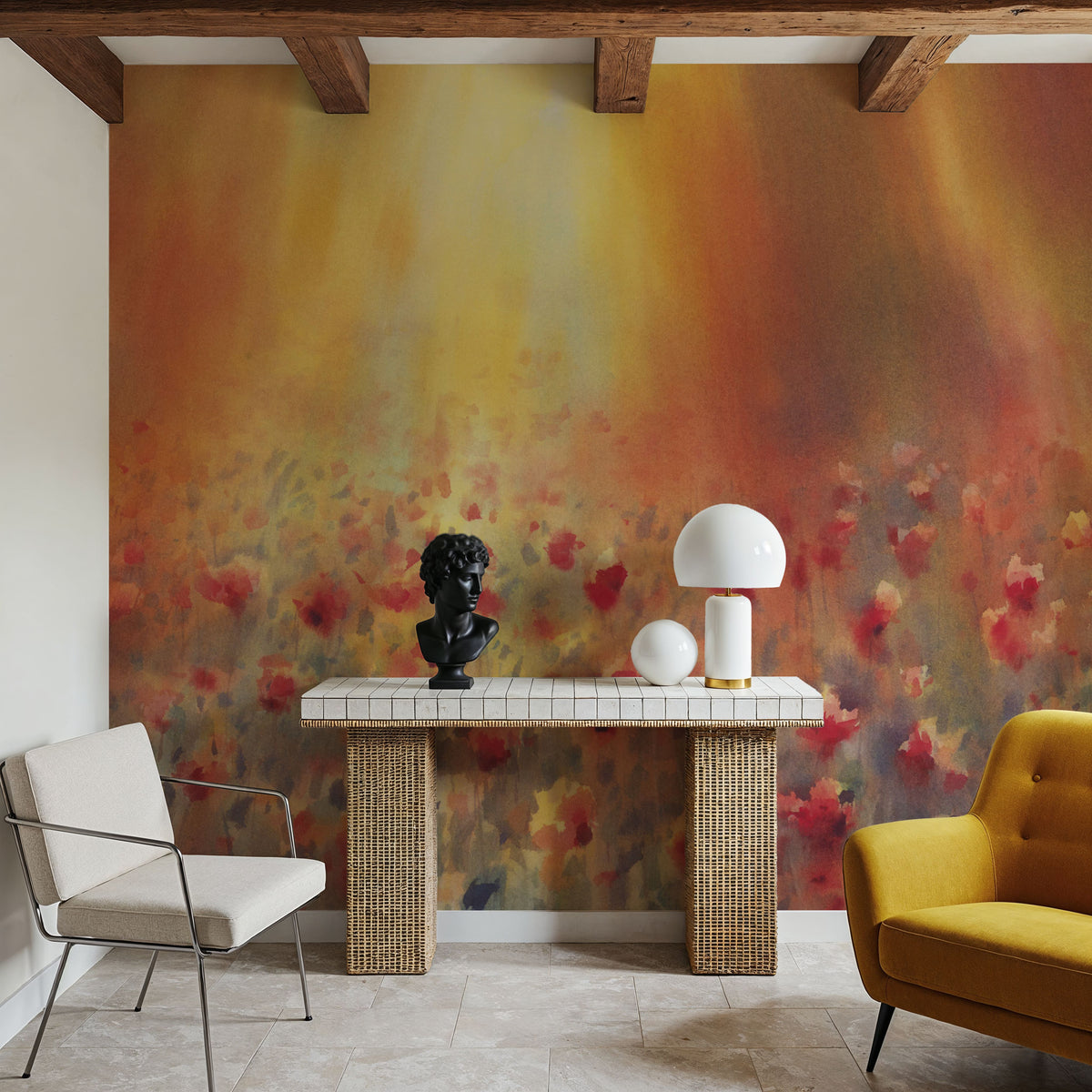 Sunlit Poppy Field Mural Wallpaper - room preview 03