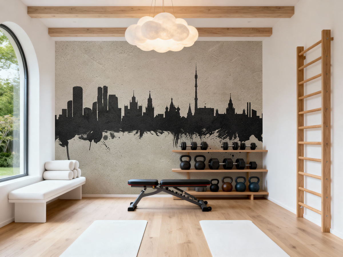 Moscow Russia Skyline Concrete Mural Wallpaper - room preview 03