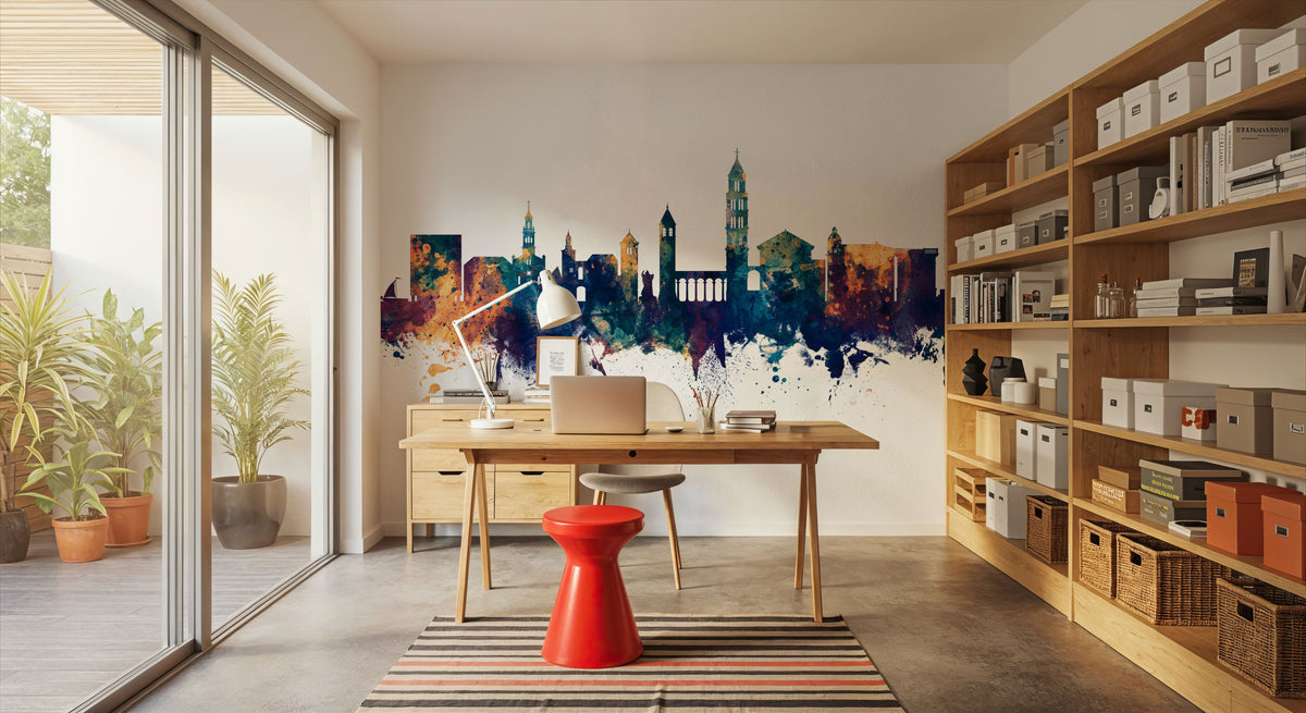 Split Croatia Skyline Blue & Bronze Mural Wallpaper - room preview 03