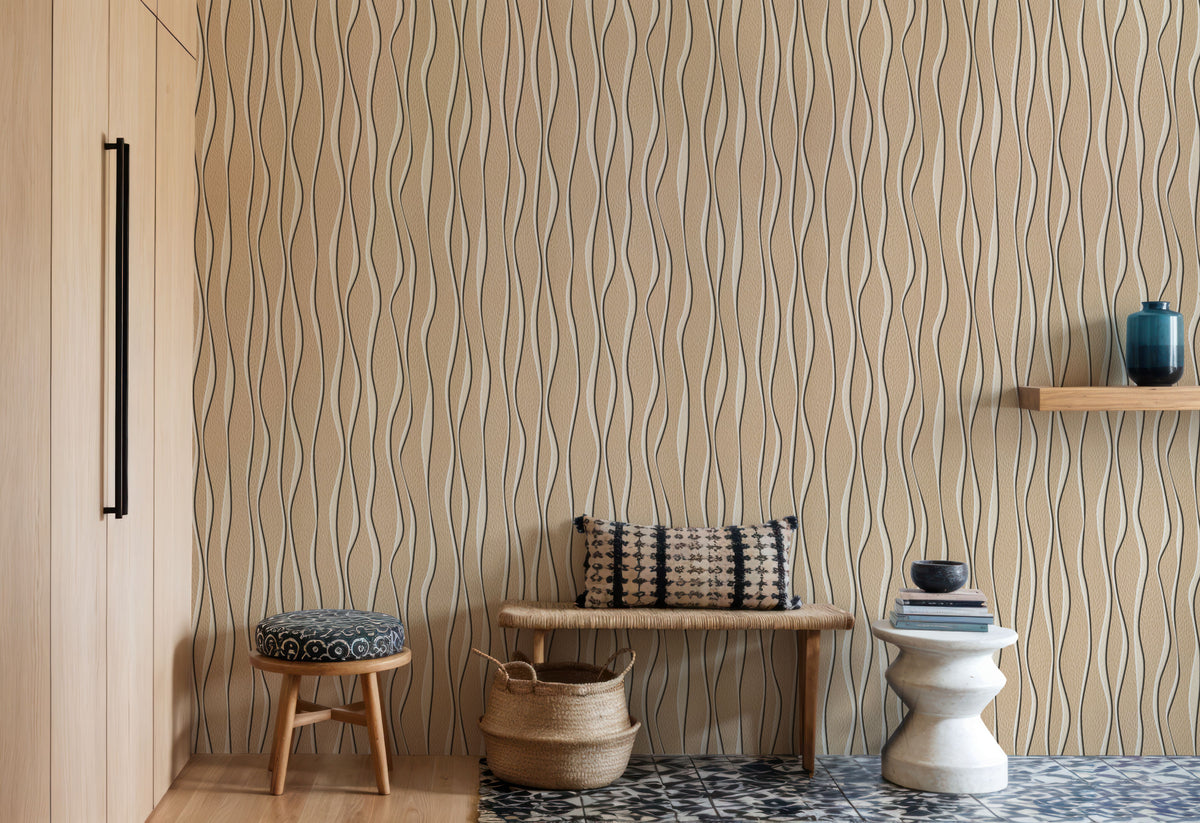 Swaying Lines, Warm Beige Mural Wallpaper - room preview 03