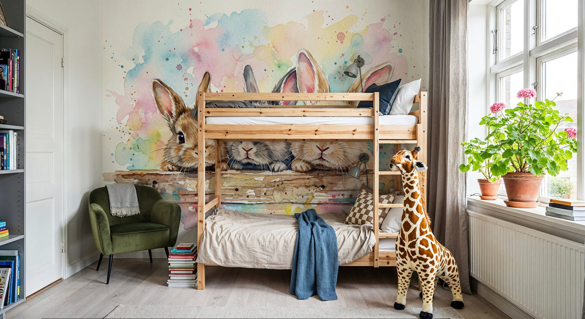 Rabbits II - Cute Baby Animals Series Mural Wallpaper - room preview 03
