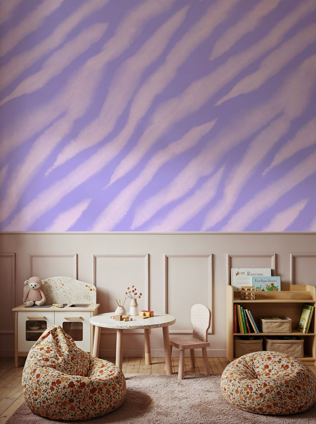 Tiger Animal Print, Pink on Lilac Mural Wallpaper - room preview 03