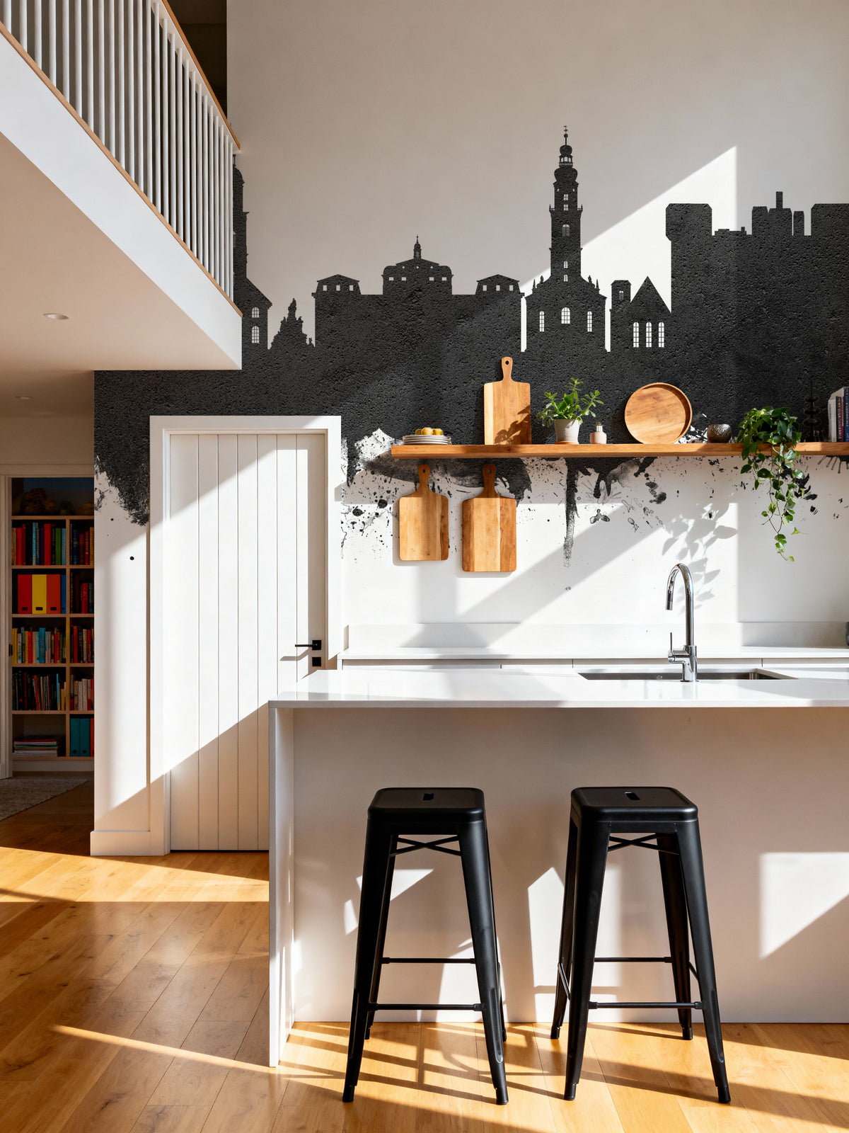 Erlangen Germany Skyline Black & White Mural Wallpaper - room preview 03