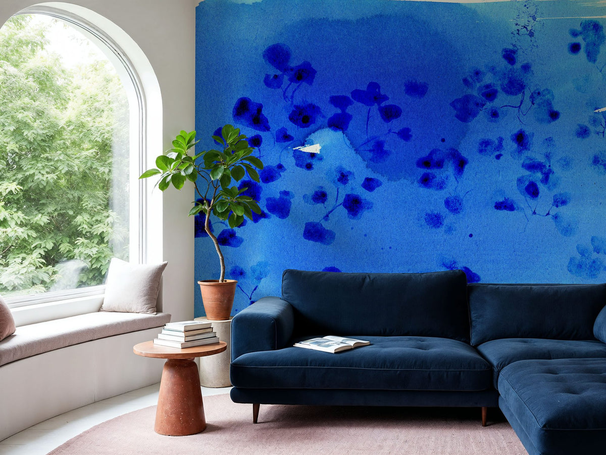 Singing Cloud, Indigo Mural Wallpaper - room preview 03