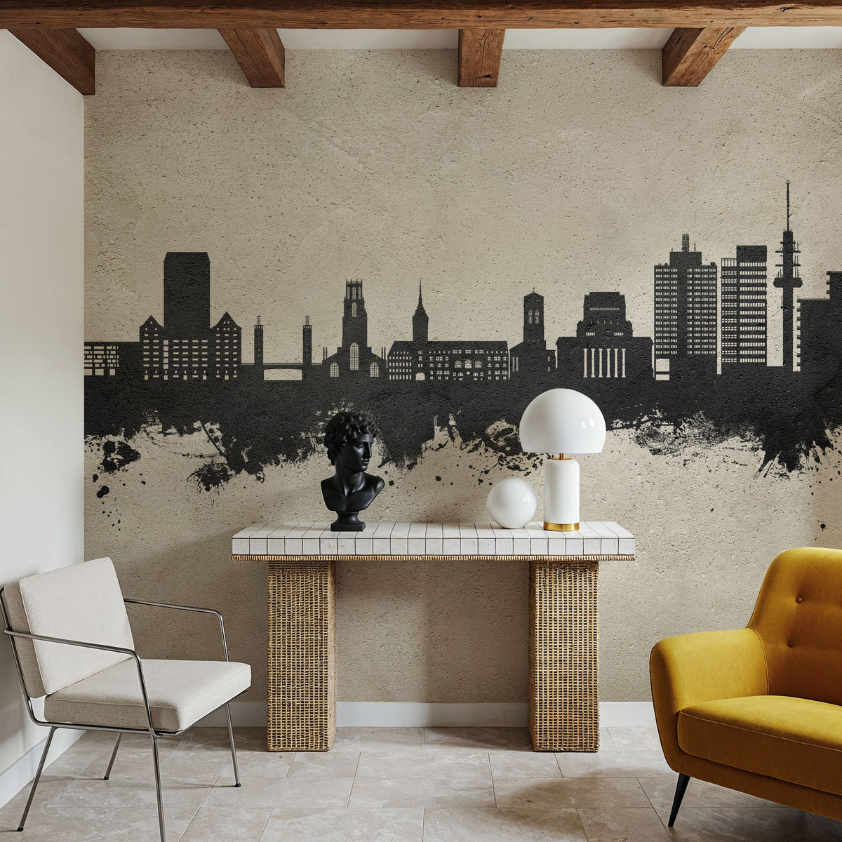 Duisburg Germany Skyline Concrete Mural Wallpaper - room preview 03