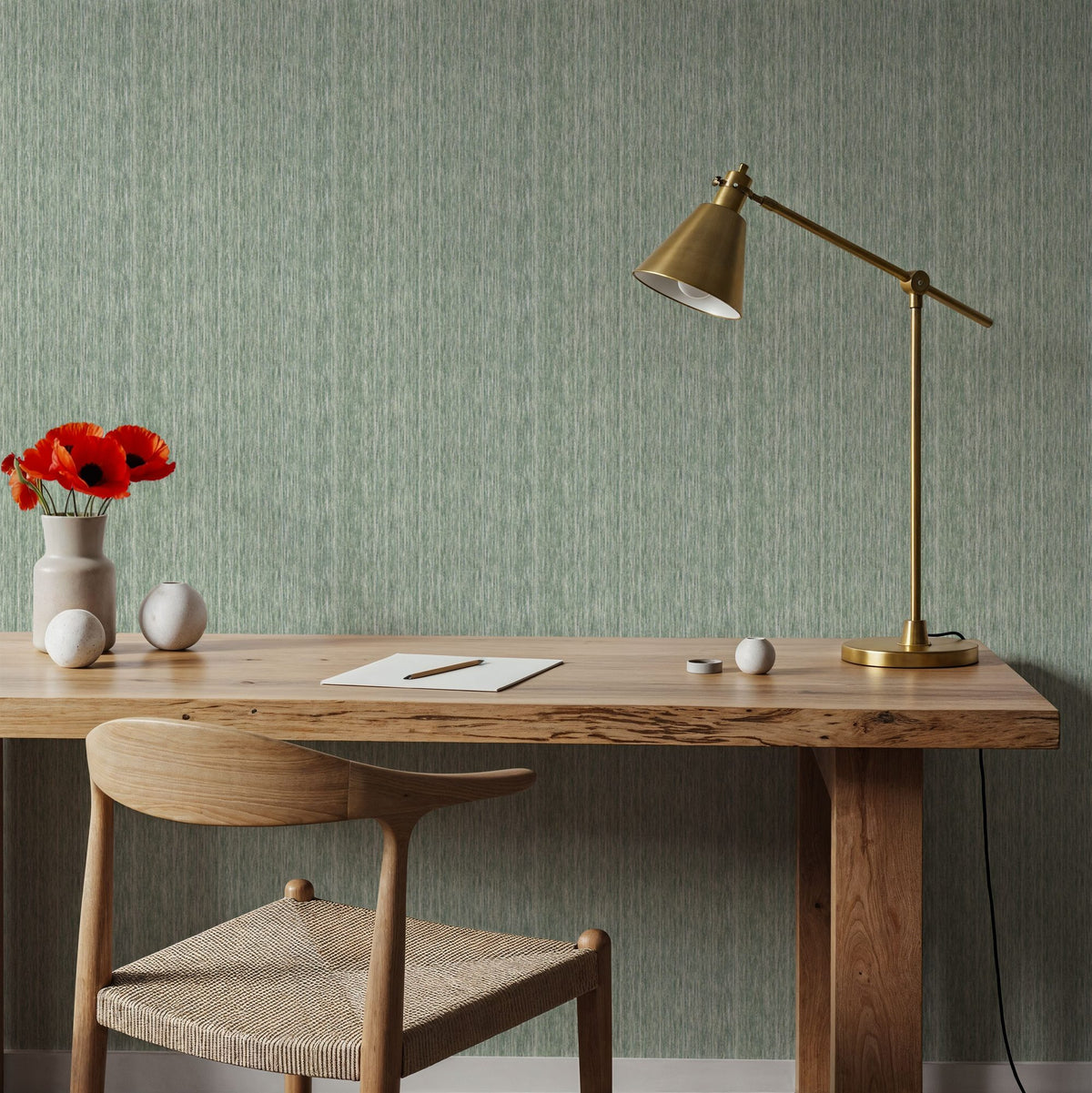 Faux Cloth Texture, Ocean Green Mural Wallpaper - room preview 03