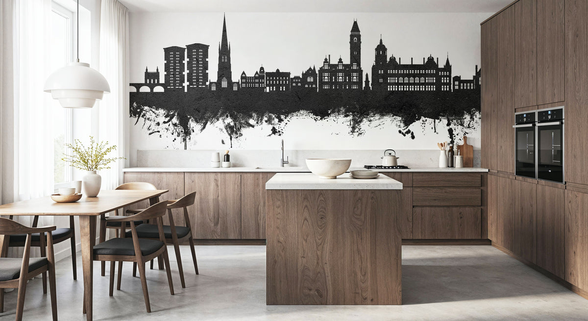 Wakefield England Skyline Black & White Mural Wallpaper - room preview 03