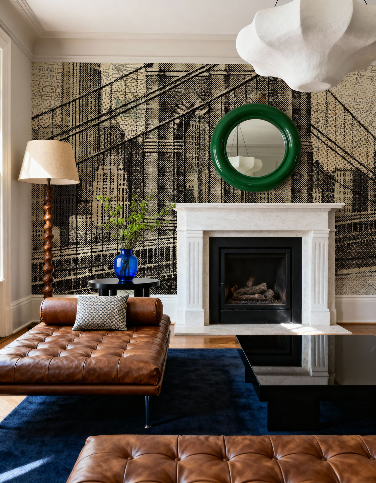 Vintage NY Brooklyn Bridge Skyline Mural Wallpaper - room preview 03