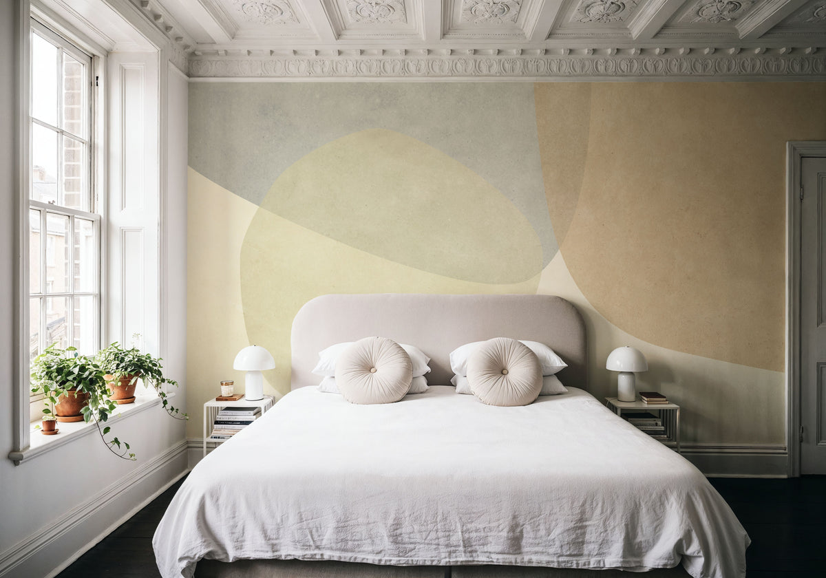 Embracing Shapes, Beige Mural Wallpaper - room preview 03