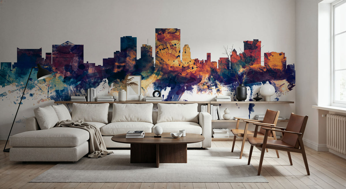 El Paso Texas Skyline Blue & Bronze Mural Wallpaper - room preview 03