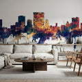 El Paso Texas Skyline Blue & Bronze Mural Wallpaper - room preview 03