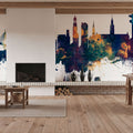 Hamburg Germany Skyline Blue & Bronze Mural Wallpaper - room preview 03