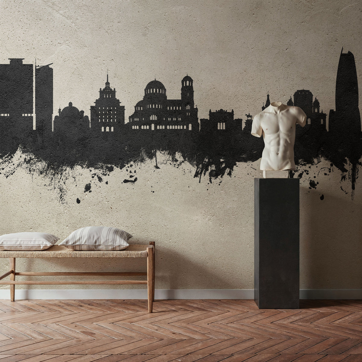 Sofia Bulgaria Skyline Concrete Mural Wallpaper - room preview 03